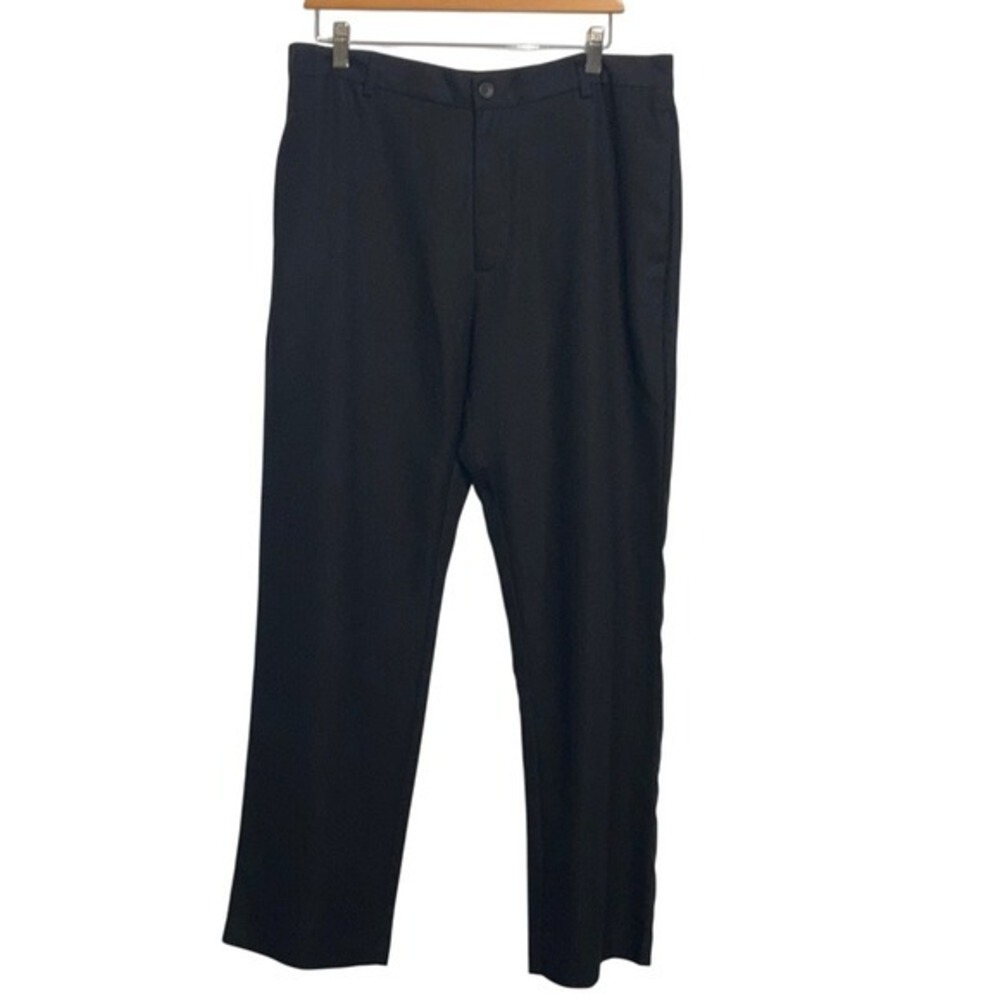 Chaps Mens Black Flat Front‎ Dress Pants Trousers 34x32 Polyester